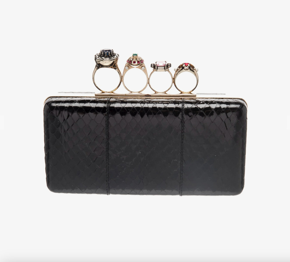 7312 - Alexander McQueen Snakeskin Jeweled Four Ring Clutch
